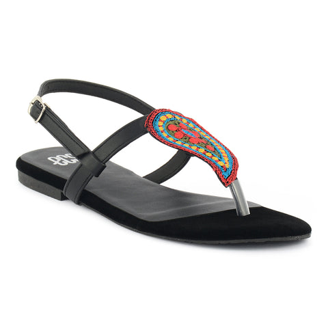 Embroidered Round-Toe Sandals