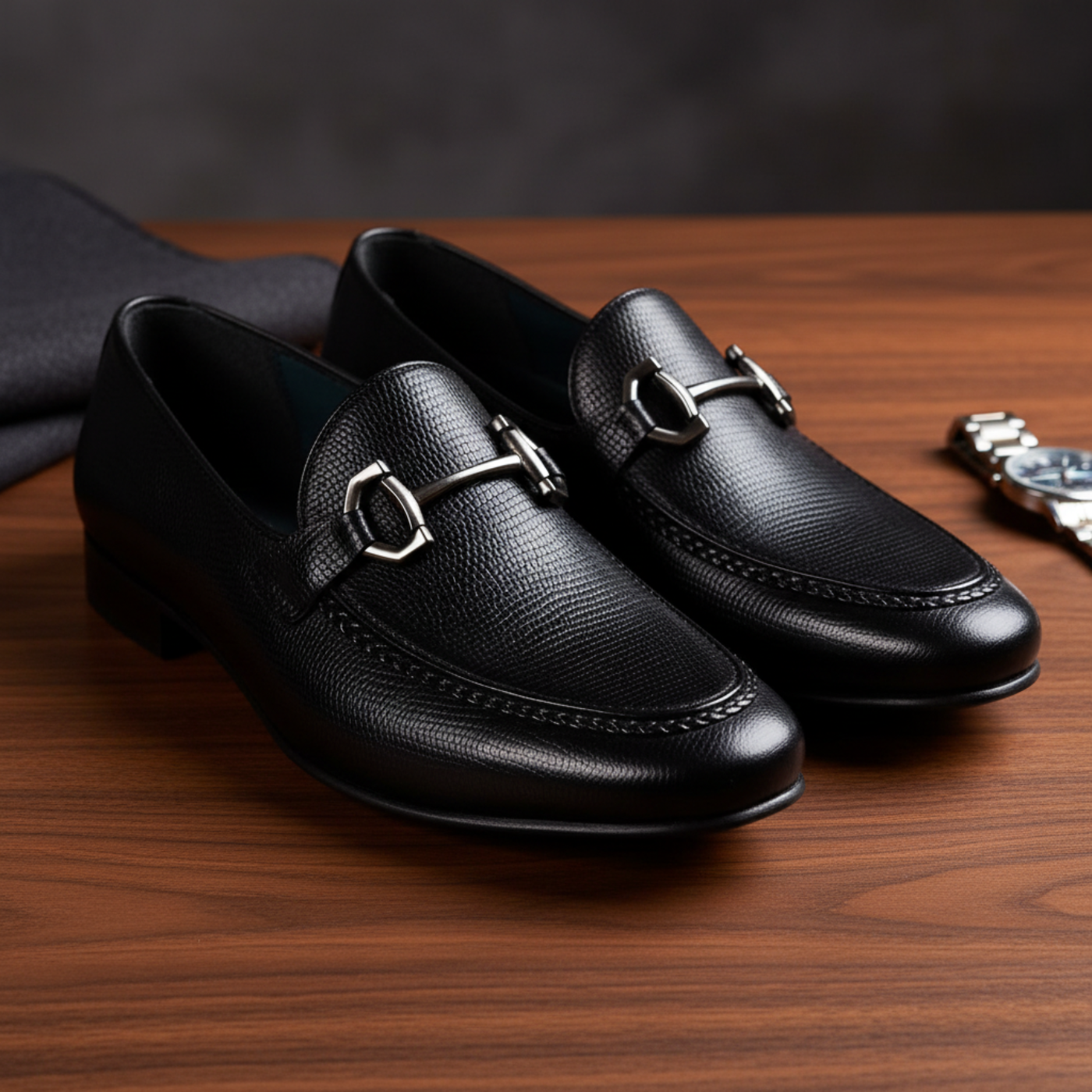 ADORO Black Lizard Texture Horsebit Loafers – Editorial