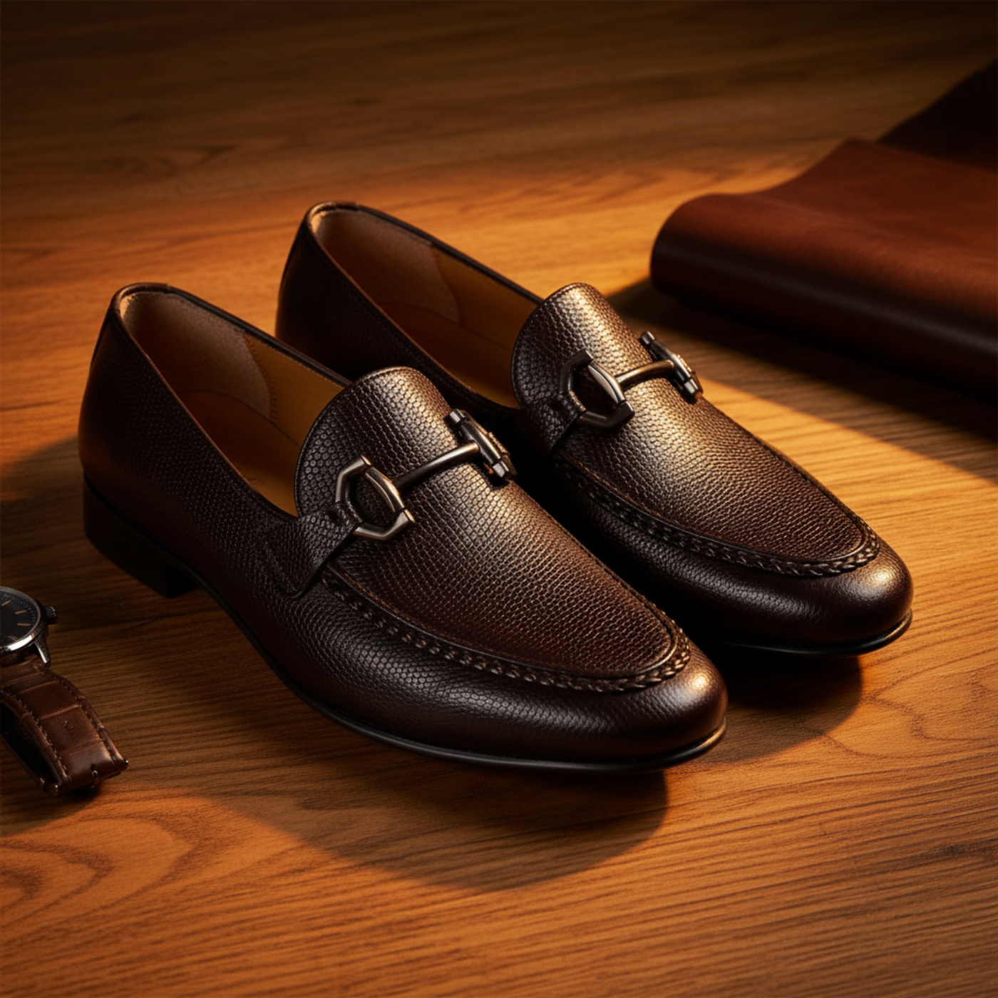 ADORO Coffee Brown Lizard Texture Horsebit Loafers – Editorial