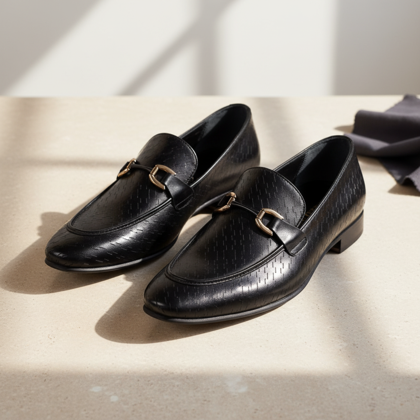 ADORO Black Laser-Cut Loafers – Light Background Editorial