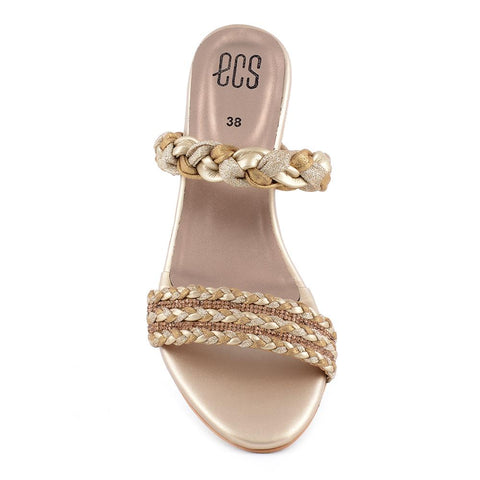 Golden Women Slippers With Wedges