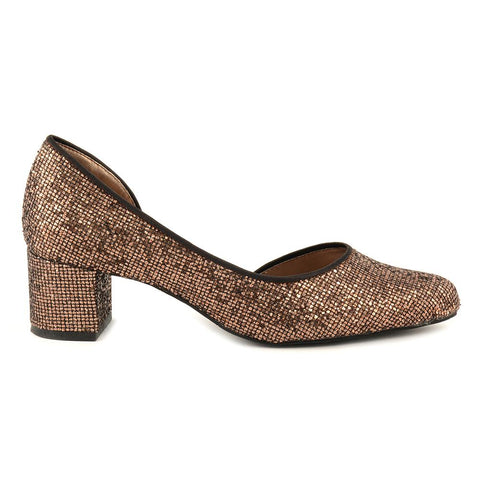 Glittery Brown Court Shoes With Block Heels