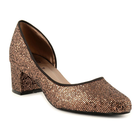 Glittery Brown Court Shoes With Block Heels